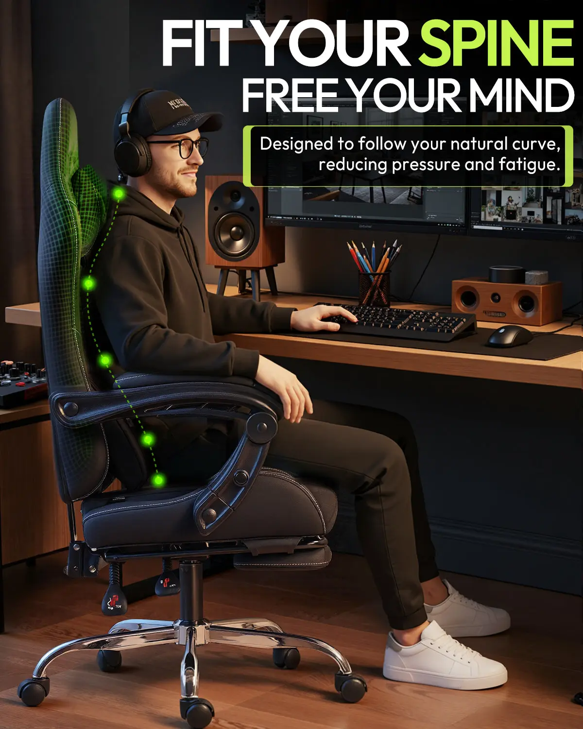 Dowinx Leather Gaming Chair LS-66D58J Black | AM - Image 8