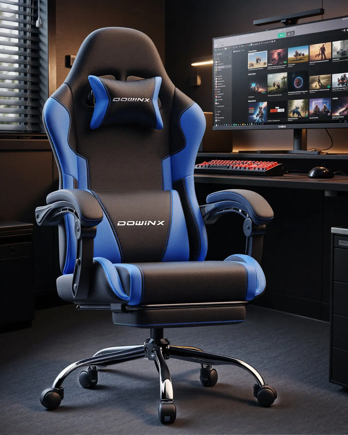 Dowinx Leather Gaming Chair LS-66D58J Black-Blue | AM - Image 2