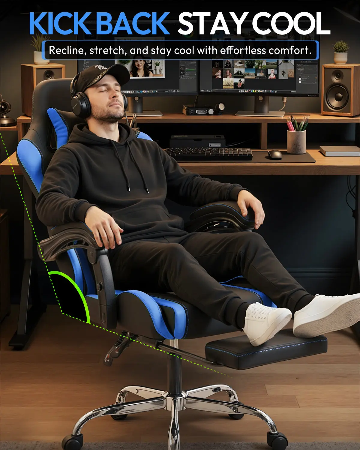 Dowinx Leather Gaming Chair LS-66D58J Black-Blue | AM - Image 4