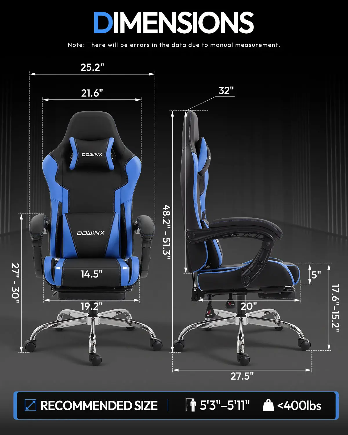 Dowinx Leather Gaming Chair LS-66D58J Black-Blue | AM - Image 5
