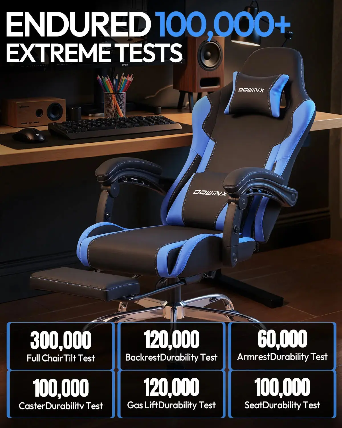Dowinx Leather Gaming Chair LS-66D58J Black-Blue | AM - Image 6