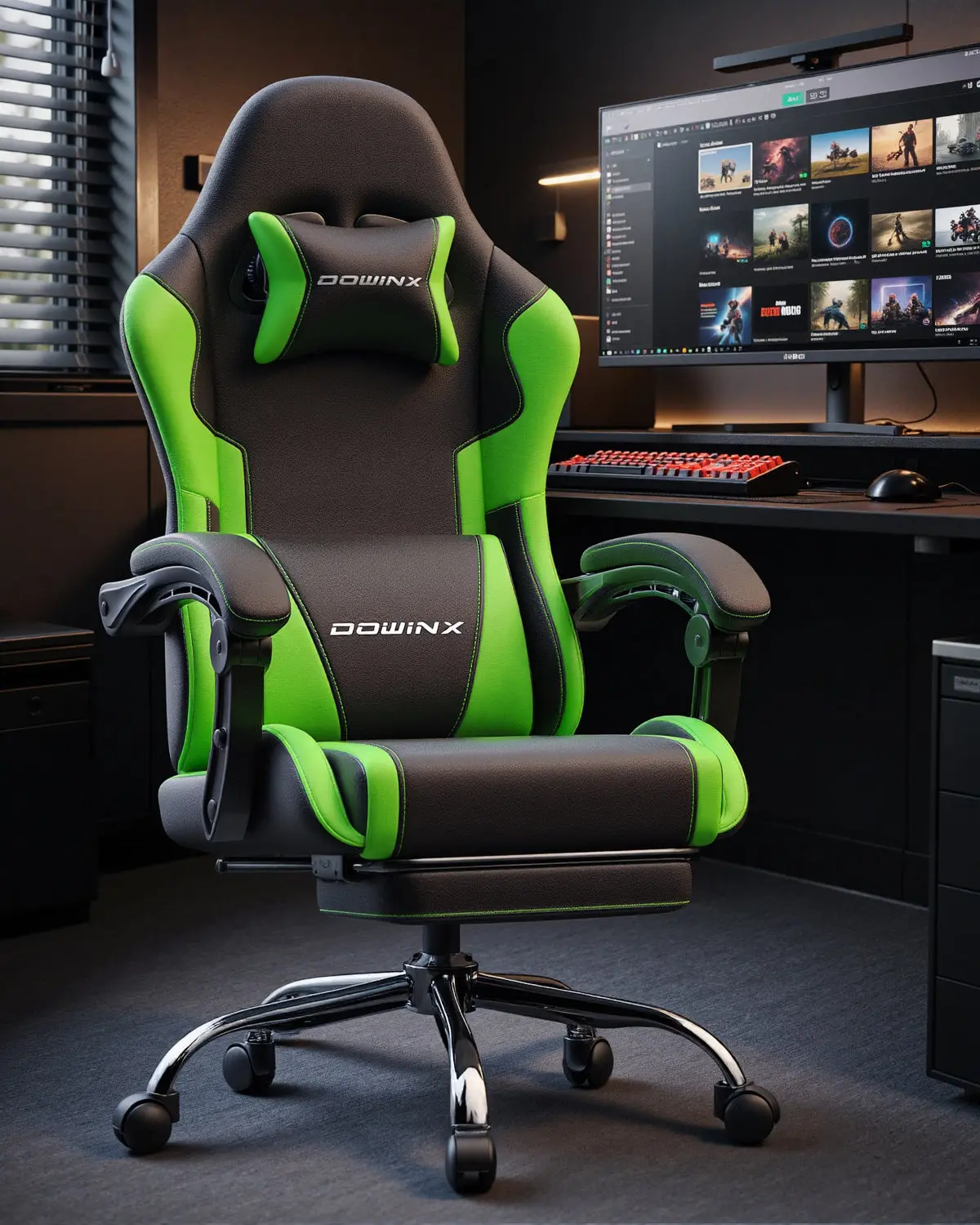 Dowinx Leather Gaming Chair LS-66D58J Black-Green - Image 4