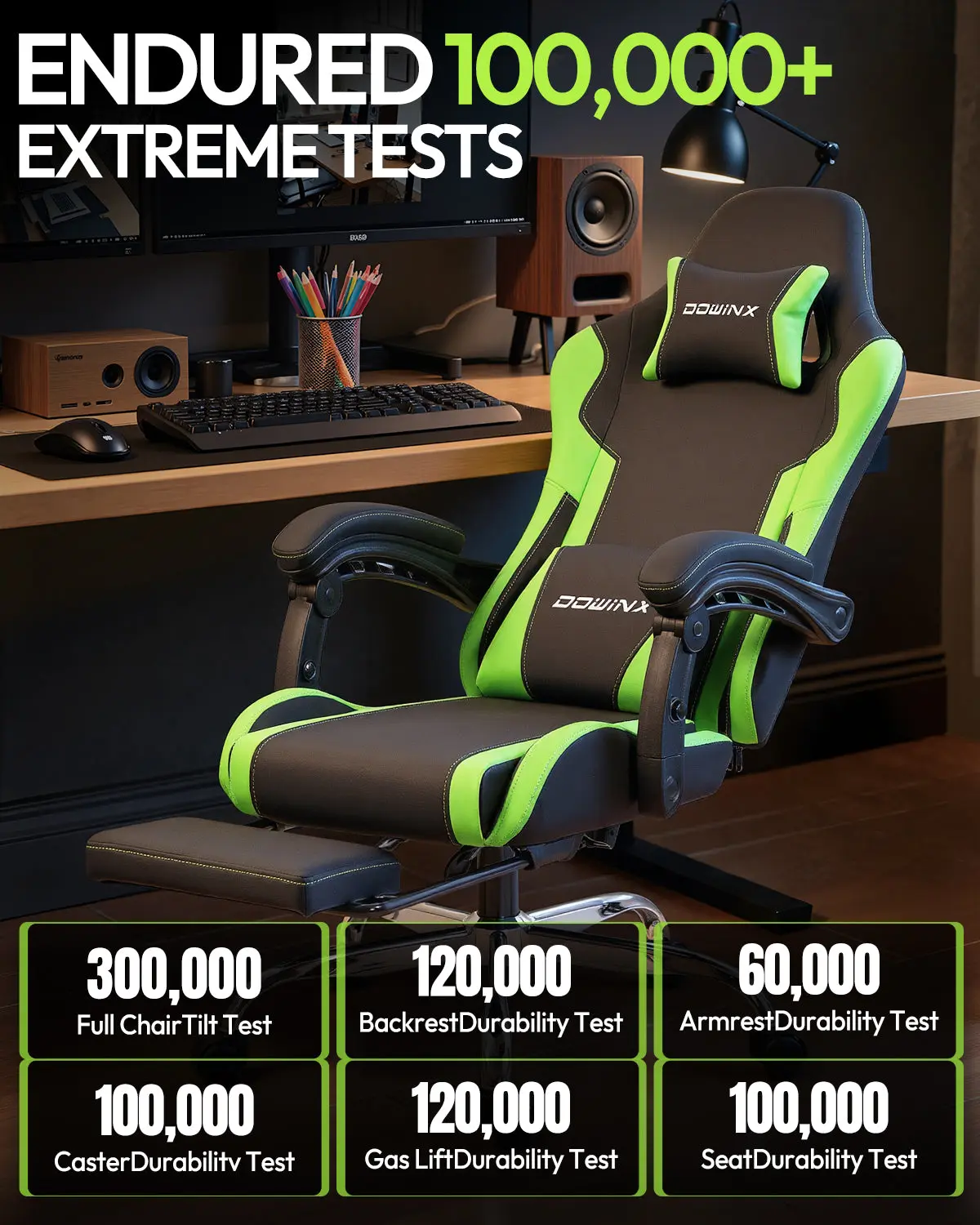 Dowinx Leather Gaming Chair LS-66D58J Black-Green - Image 7