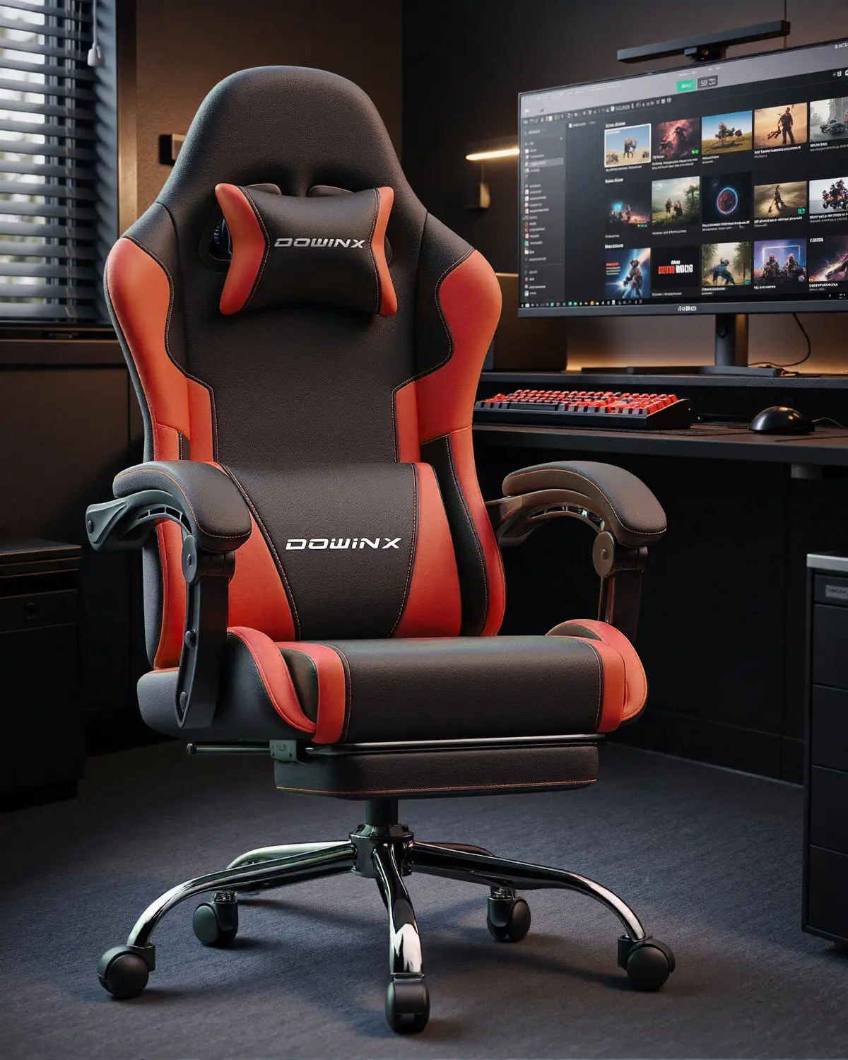 Dowinx Leather Gaming Chair LS-66D58J Black-red - Image 2