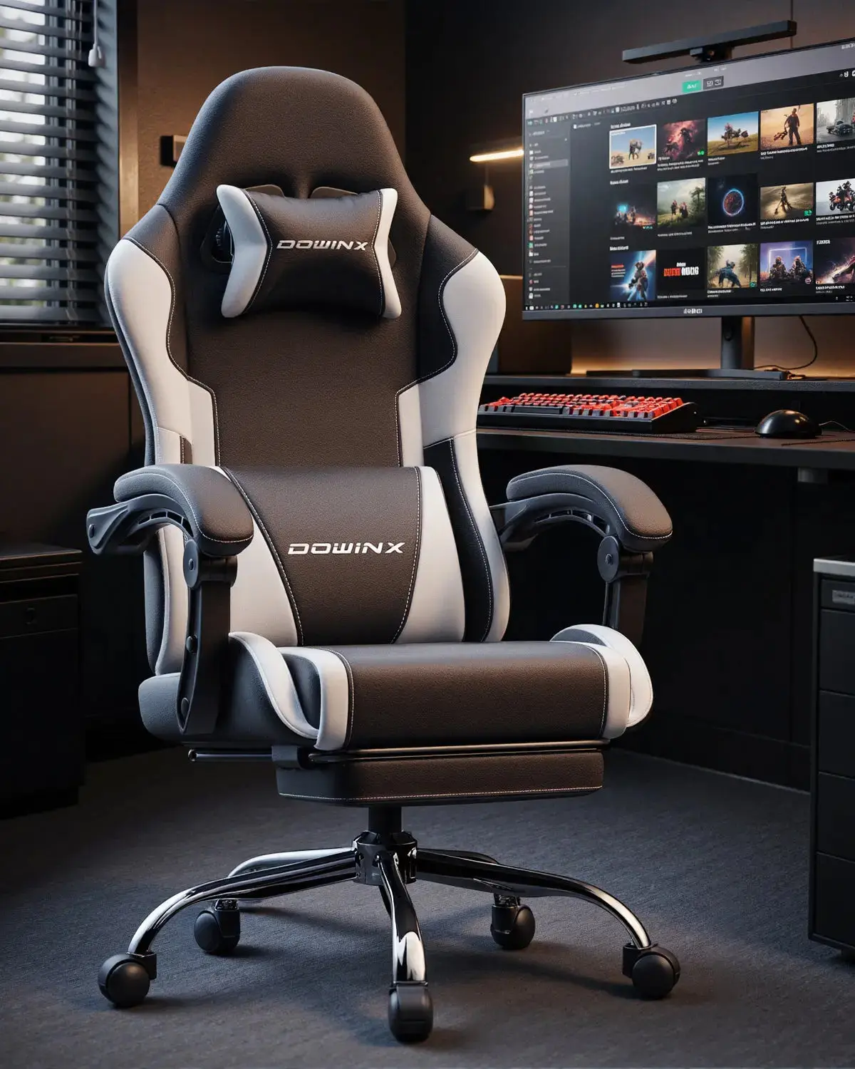 Dowinx Leather Gaming Chair LS-66D58J Black-white - Image 2
