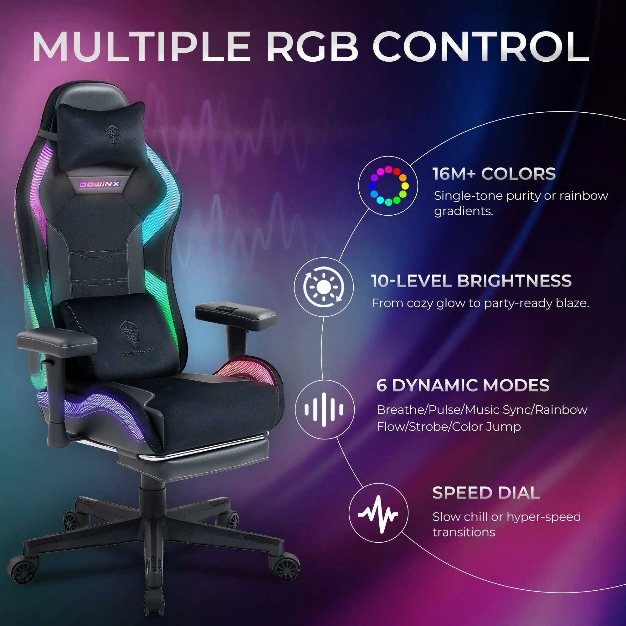 Dowinx LED Series Gaming Chair LS-66D2 Black - Image 4