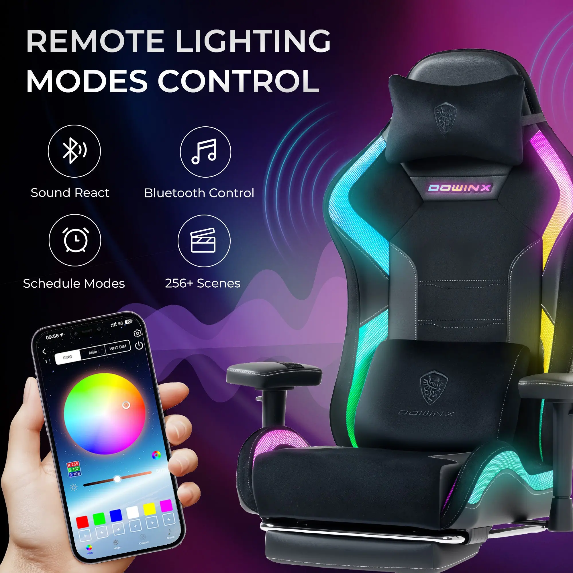 Dowinx LED Series Gaming Chair LS-66D2 Black - Image 5