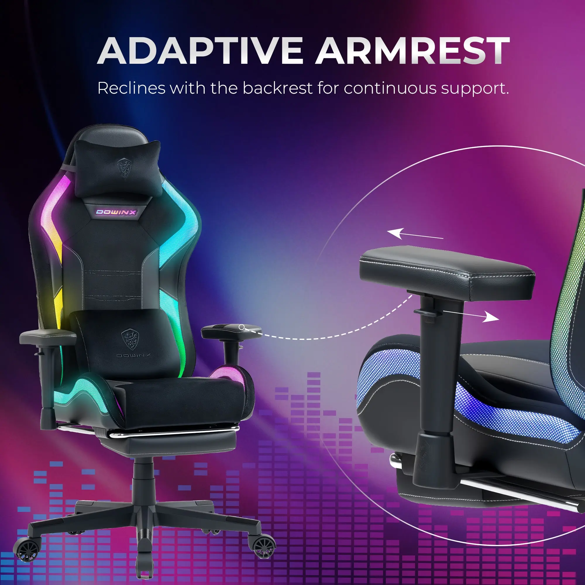 Dowinx LED Series Gaming Chair LS-66D2 Black - Image 7