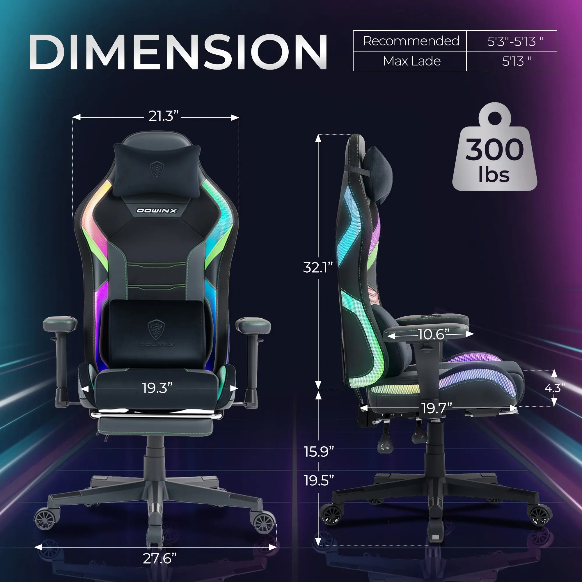 Dowinx LED Series Gaming Chair LS-66D2 Green - Image 2