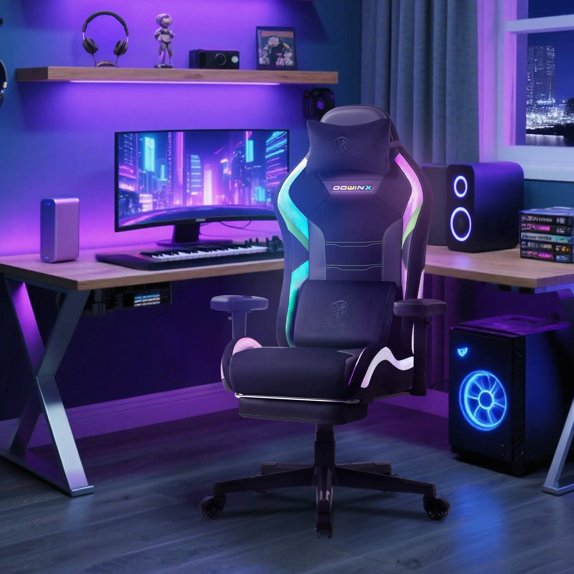 Dowinx LED Series Gaming Chair LS-66D2 Green - Image 3