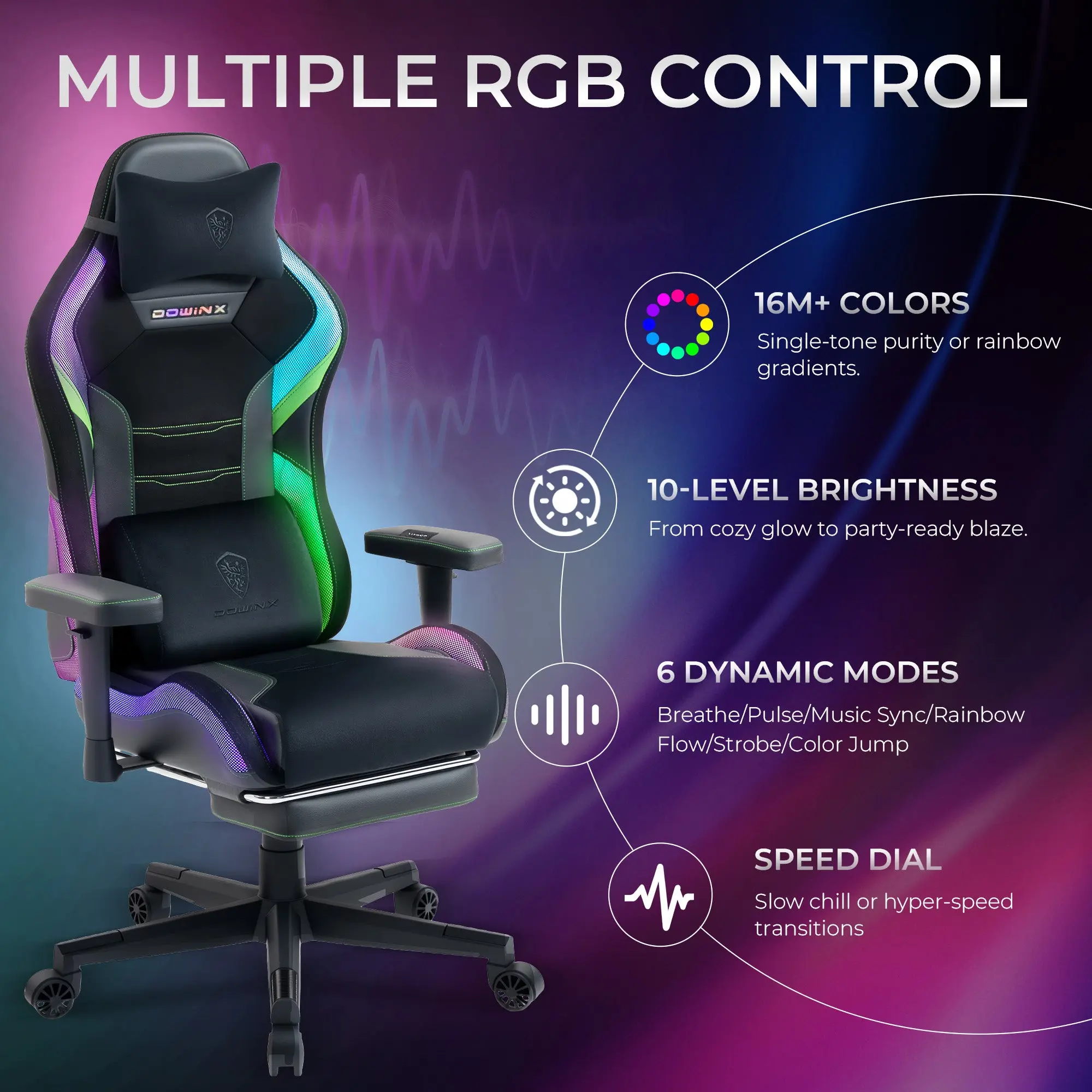 Dowinx LED Series Gaming Chair LS-66D2 Green - Image 4