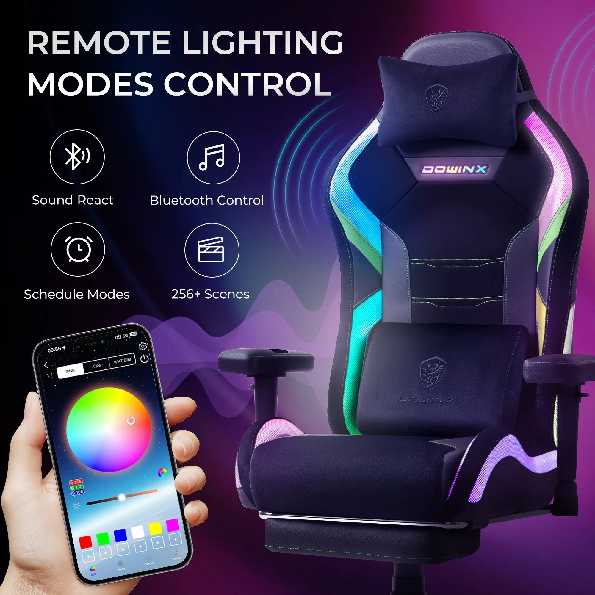 Dowinx LED Series Gaming Chair LS-66D2 Green - Image 5