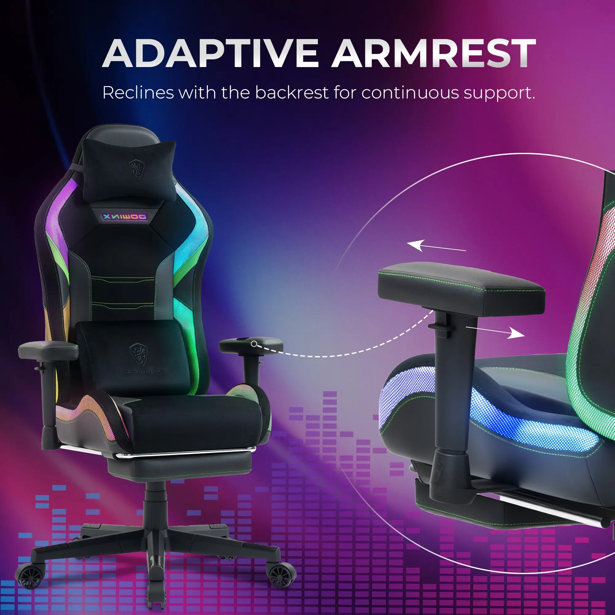 Dowinx LED Series Gaming Chair LS-66D2 Green - Image 7